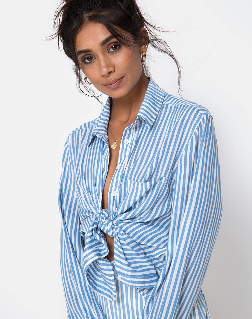 Image de la chemise Oxford à rayures bleues et blanches