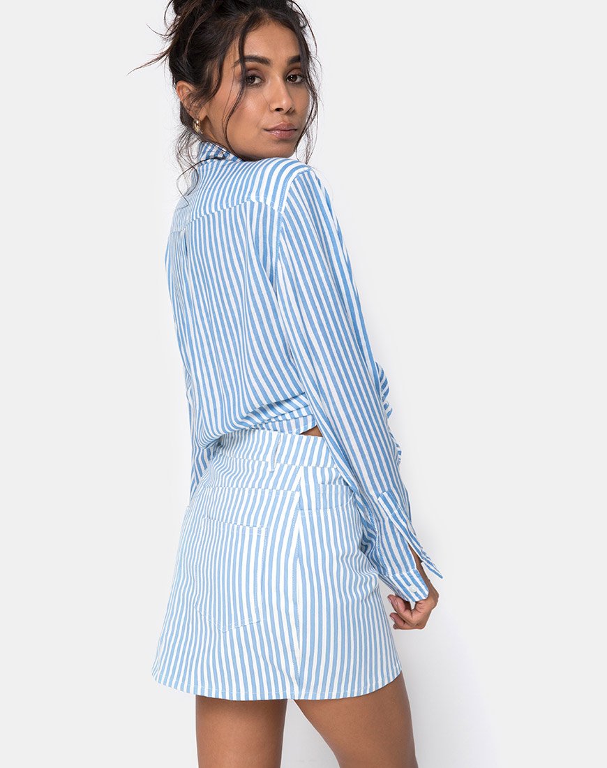 Image of Mini Broomy Skirt in Basic Stripe Blue and White