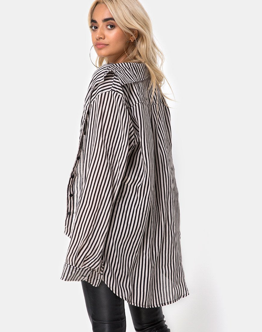 Chemise Oxford à mini rayures noire et nude