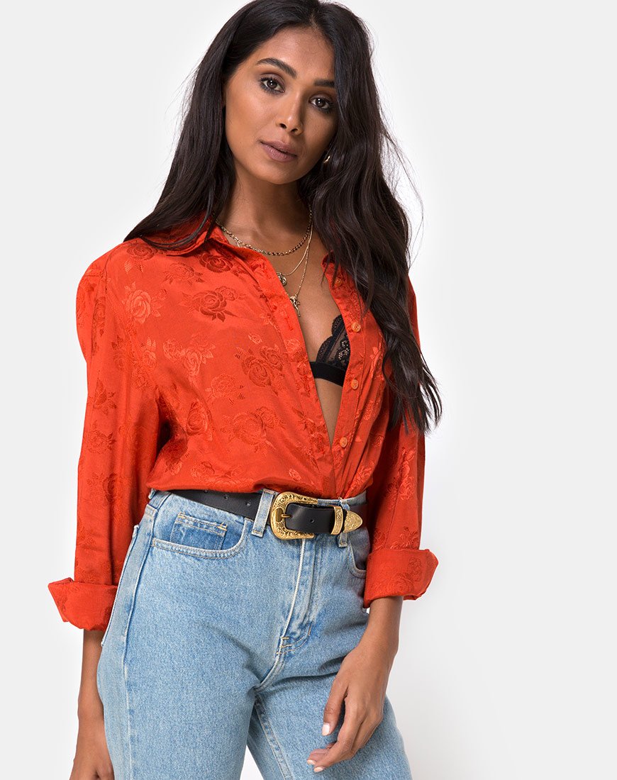 Image de la chemise Oxford en satin Rust Rose