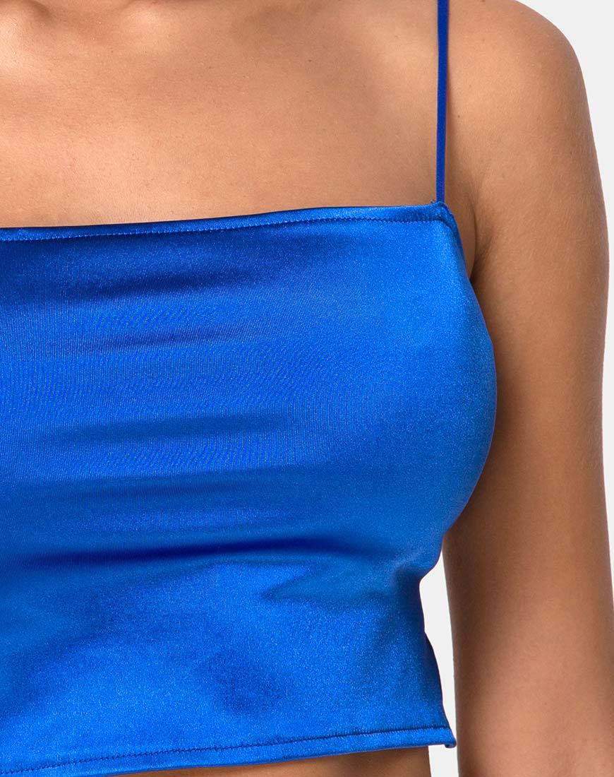 Image de Cinia Crop Top en Satin Saphire Spandex
