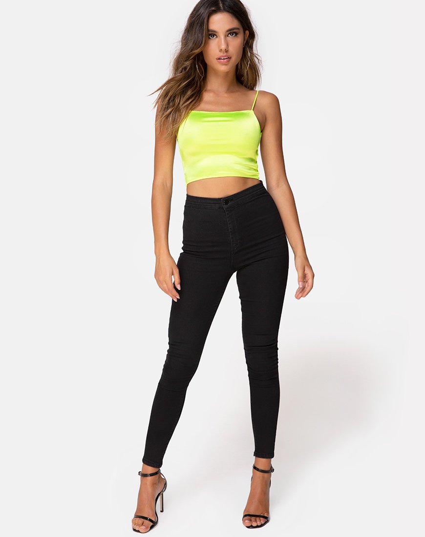 Image de Ozka Crop Top in Satin Neon Yellow