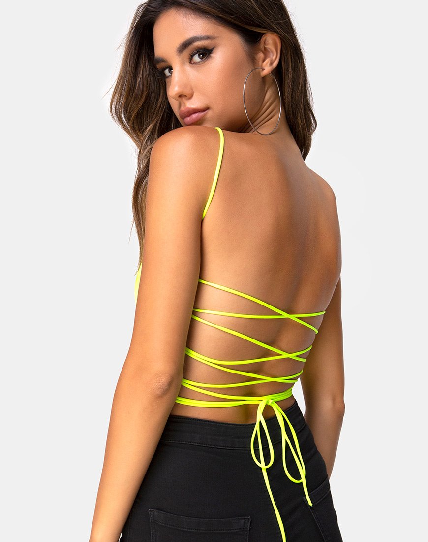 Ozka Crop Top in Satin Neon Yellow (Top court en satin jaune néon)