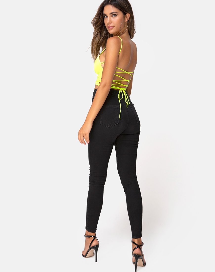Image de Ozka Crop Top in Satin Neon Yellow