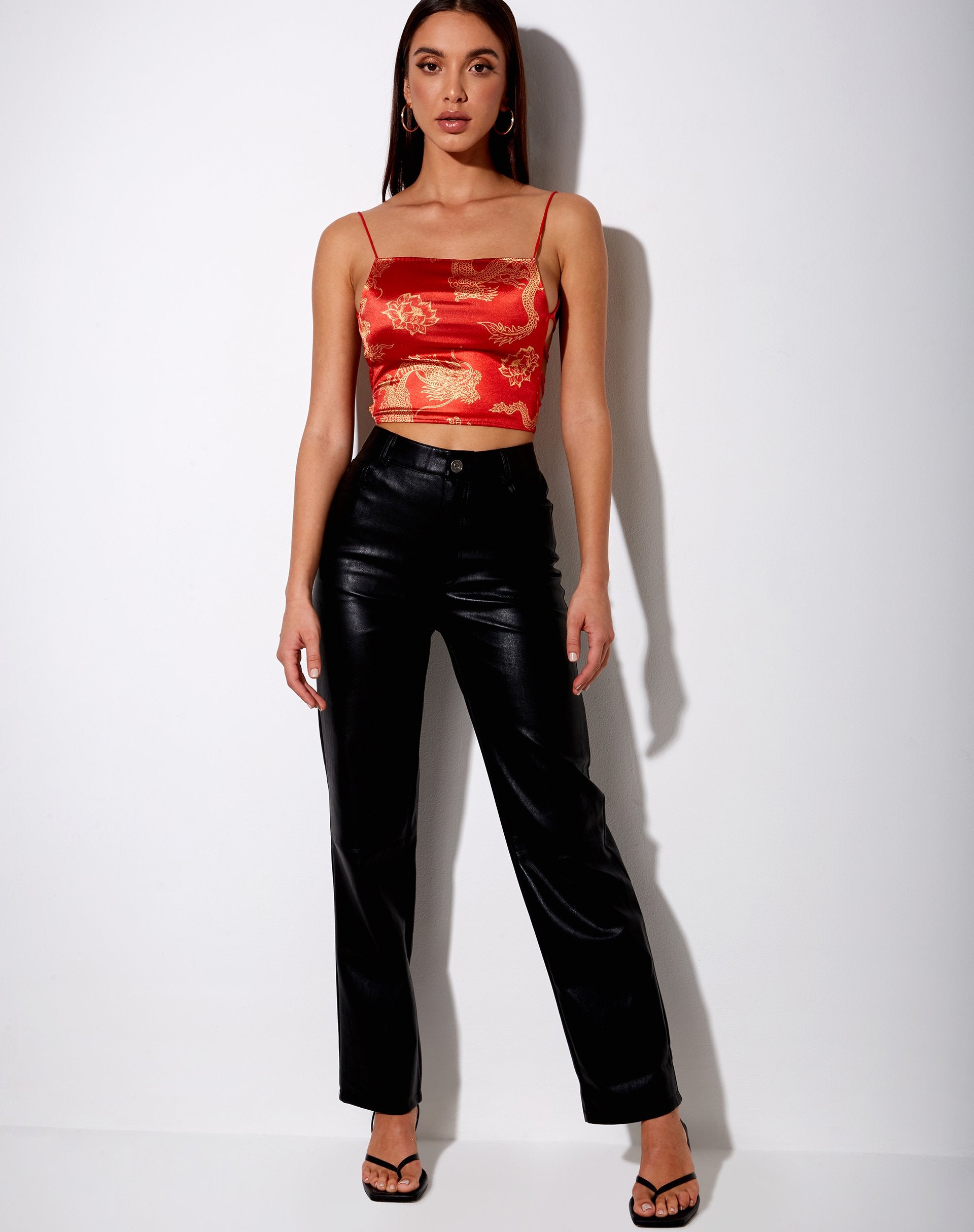 Image de Ozka Crop Top in Dragon Flower Red and Gold