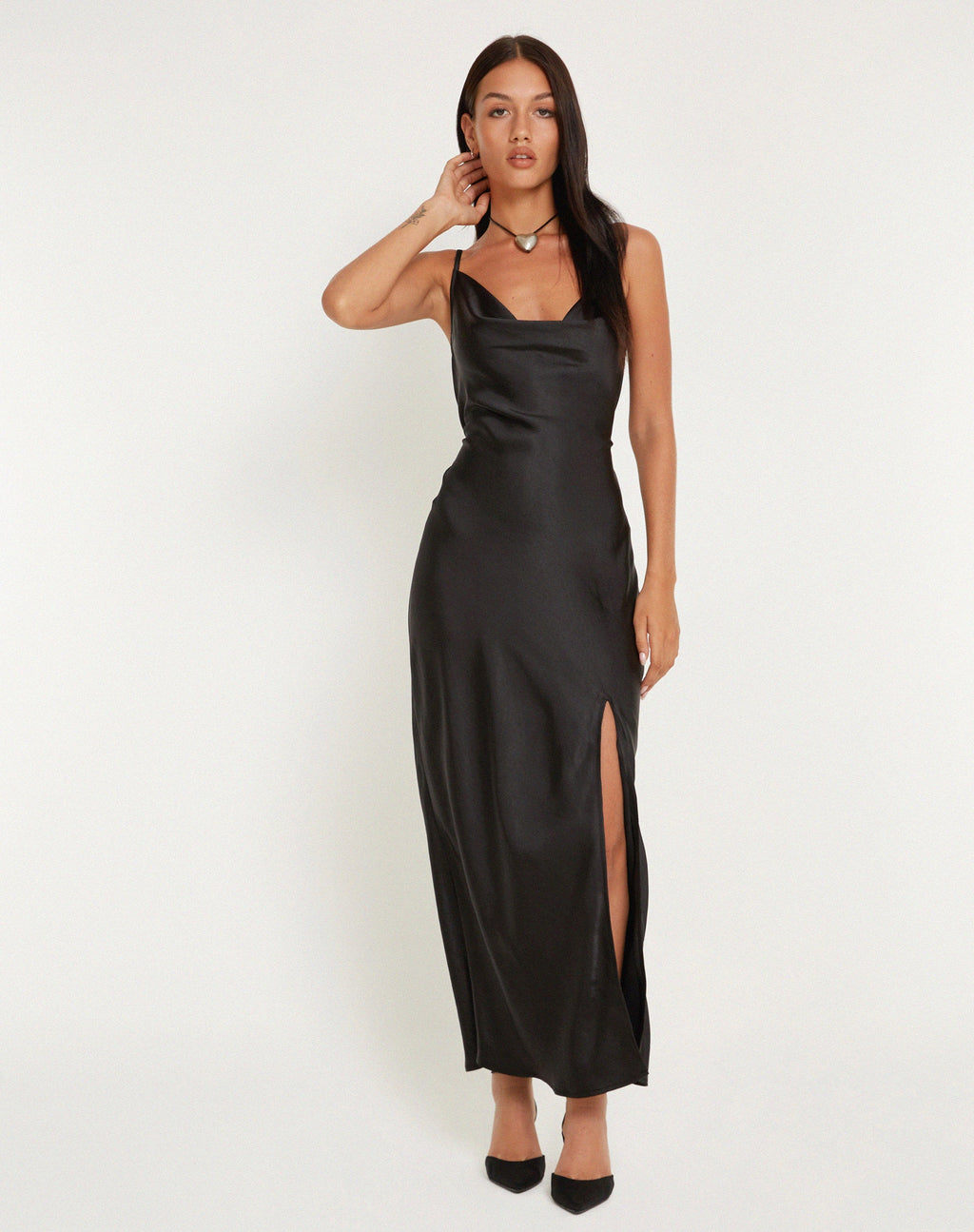 Robe longue Padilla en satin noir