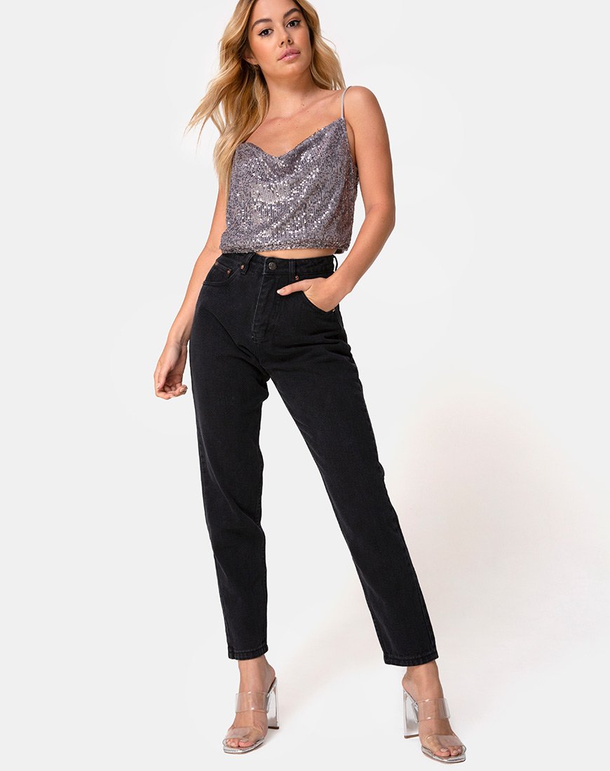 Image of Paima Strappy Top in Drape Net Sequin Silver