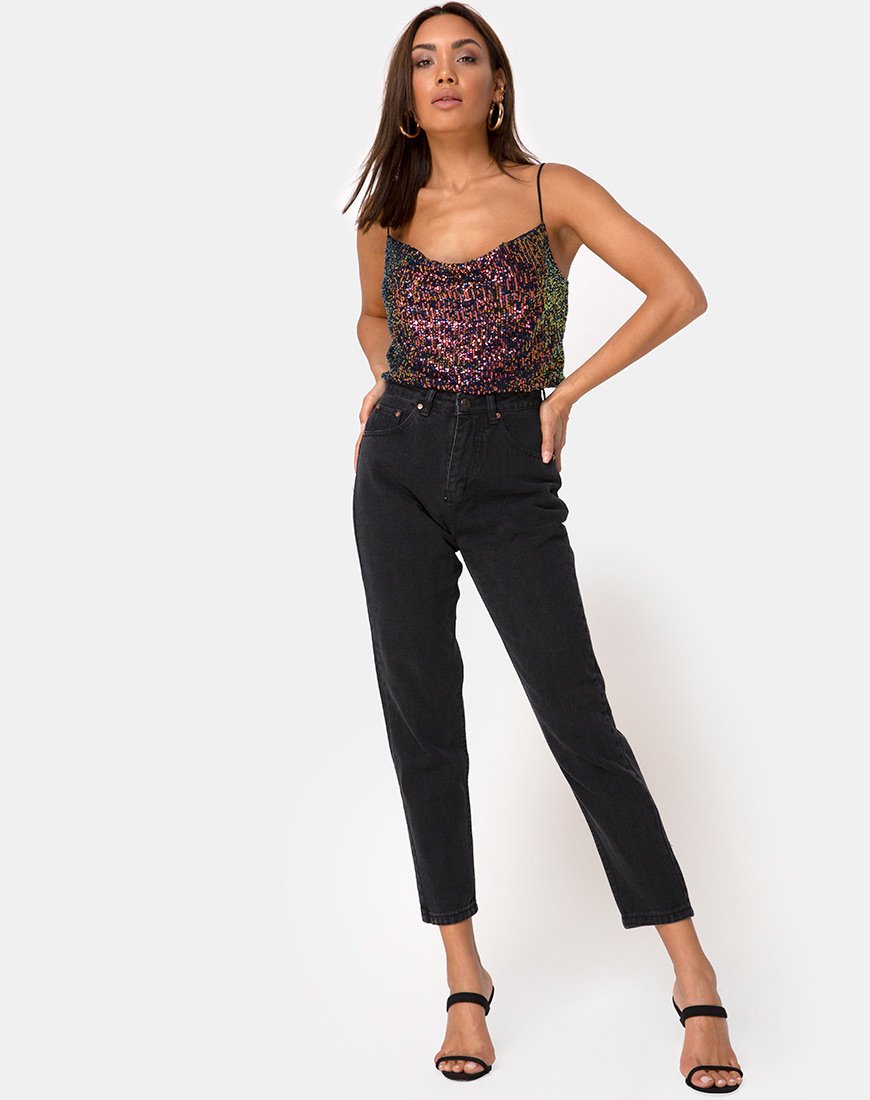 Image de Paima Strappy Top in Drape Net Sequin Iridescent Burgundy