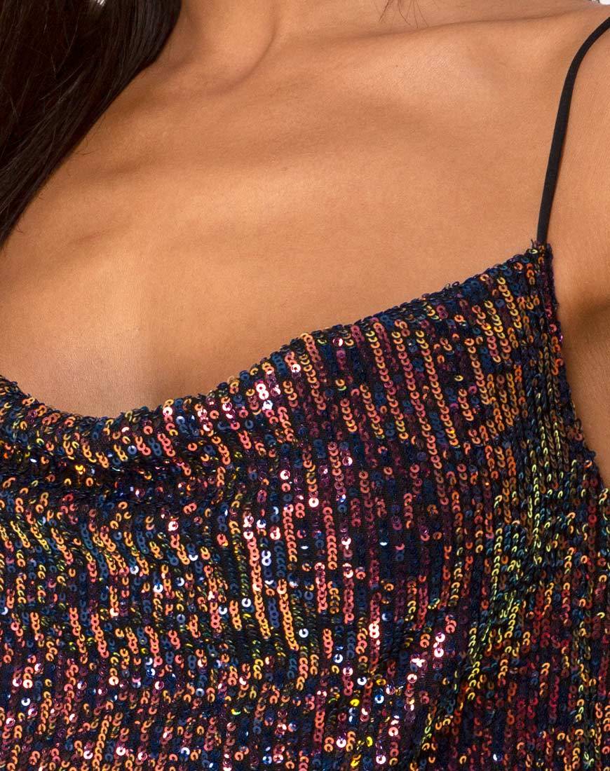 Image de Paima Strappy Top in Drape Net Sequin Iridescent Burgundy