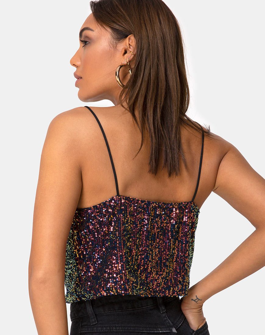 Image de Paima Strappy Top in Drape Net Sequin Iridescent Burgundy