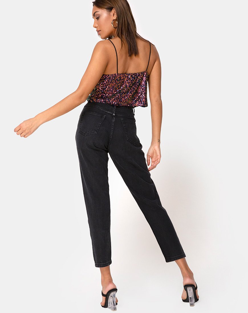 Image de Paima Strappy Top in Drape Net Sequin Iridescent Burgundy