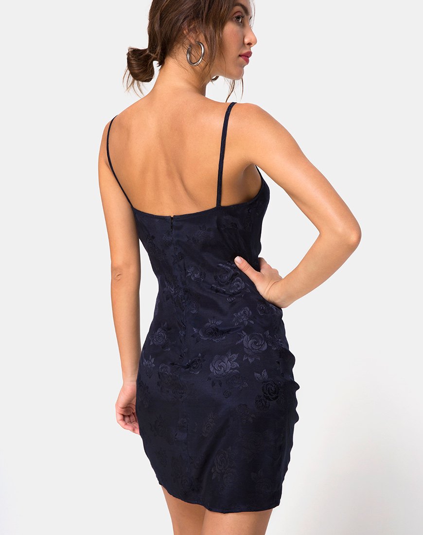 Image of Panthus Slip Dress in Navy Satin Rose