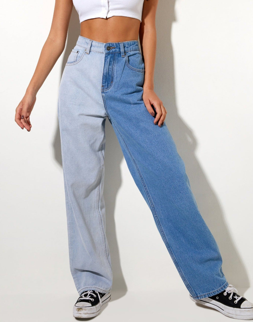 Jean parallèle Half and Half en denim Light Wash et Bleach