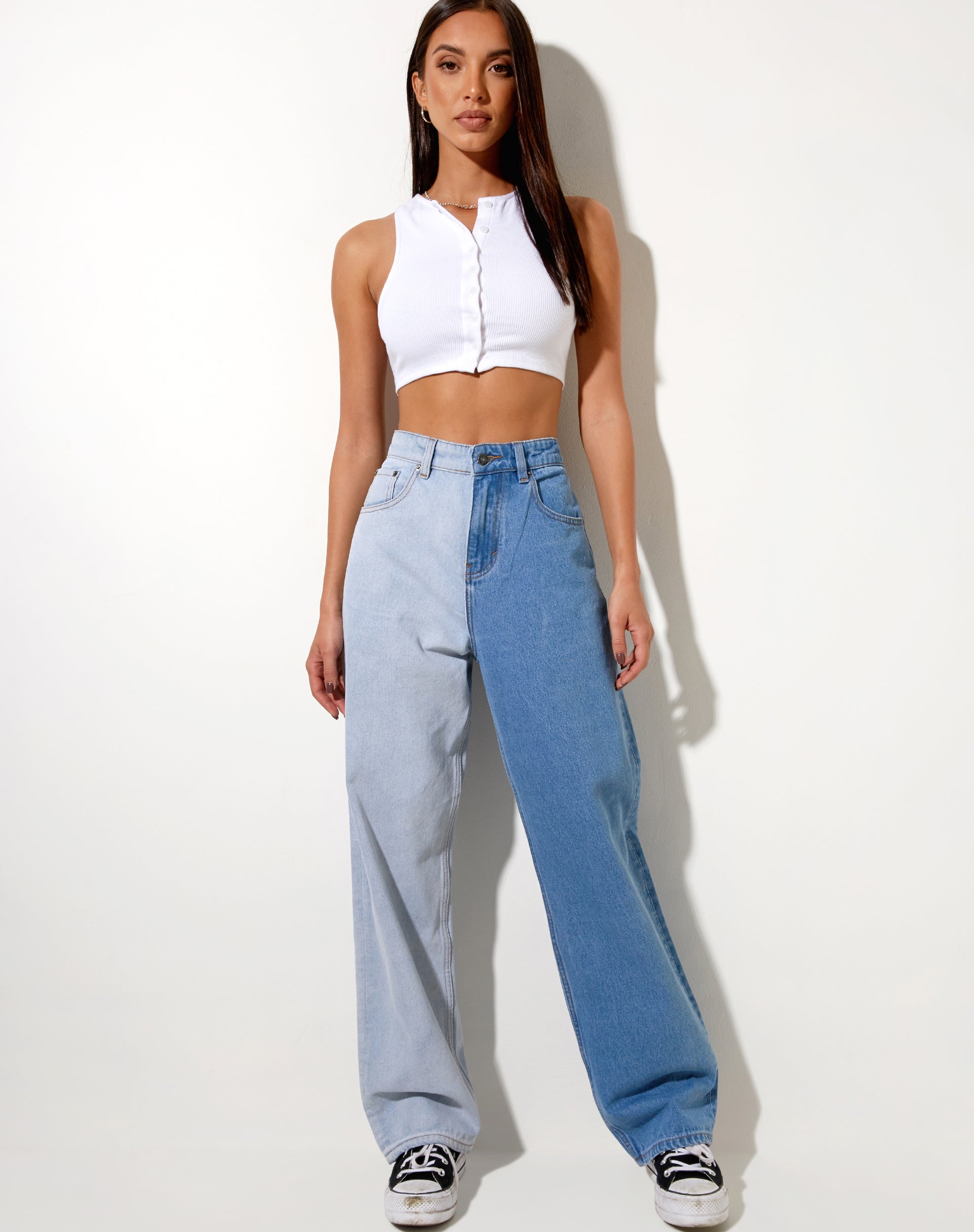 Image de Half and Half Parallel Jean in Light Wash and Bleach Denim