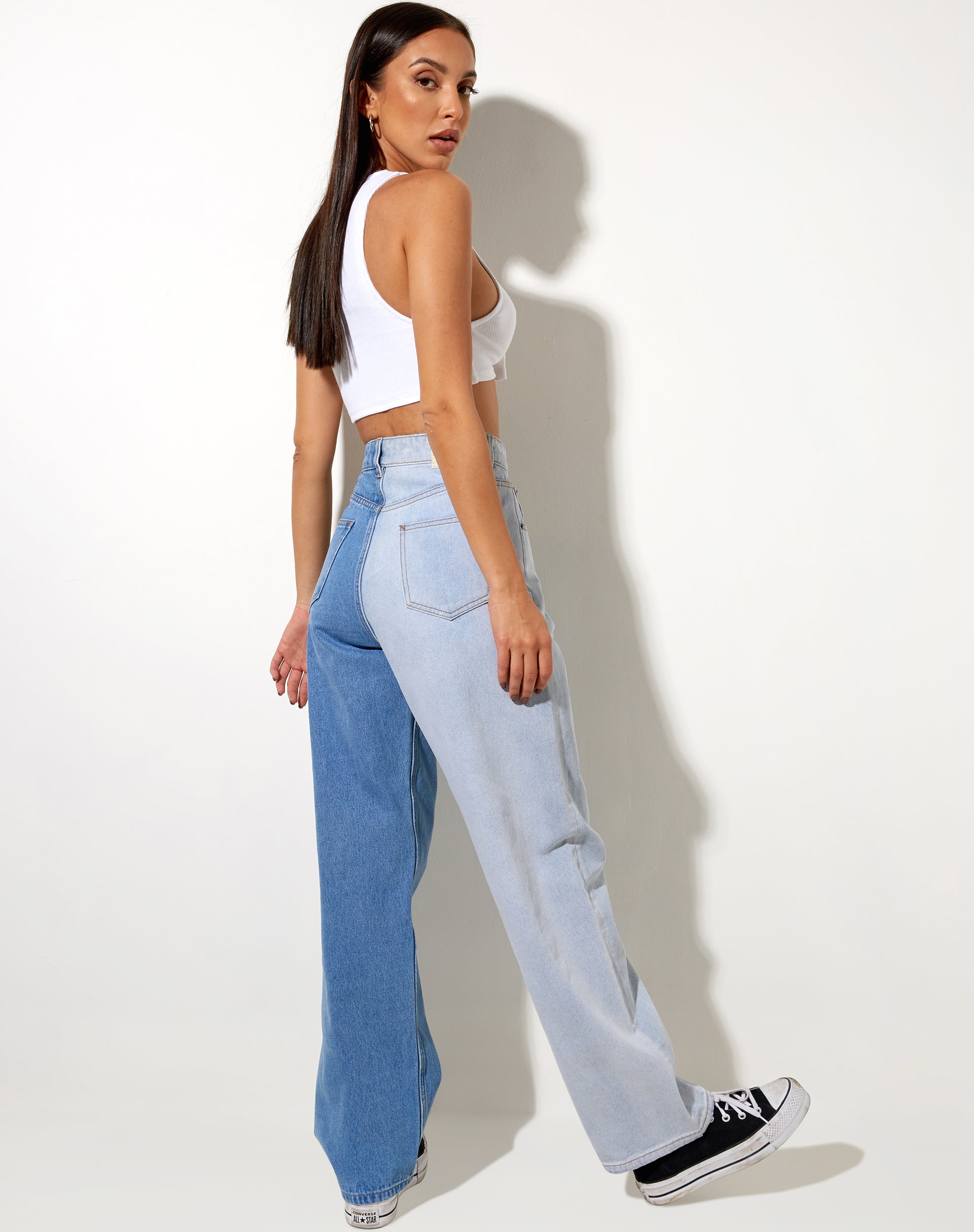 Image de Half and Half Parallel Jean in Light Wash and Bleach Denim