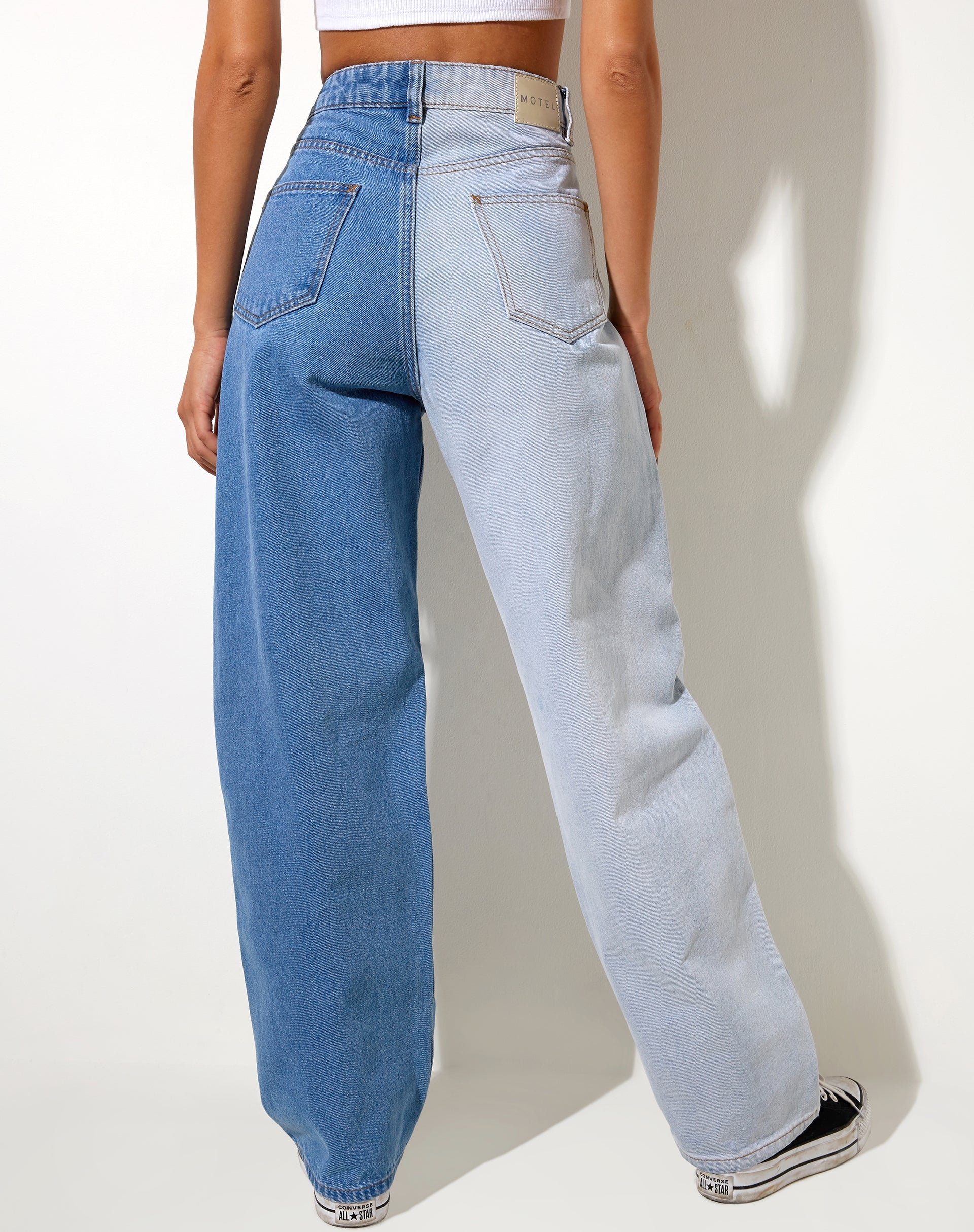 Image de Half and Half Parallel Jean in Light Wash and Bleach Denim