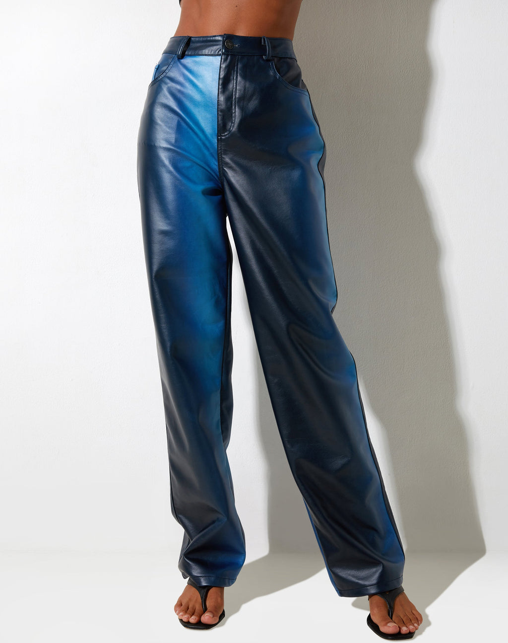 Pantalon Parallel en PU Bleu Ombre