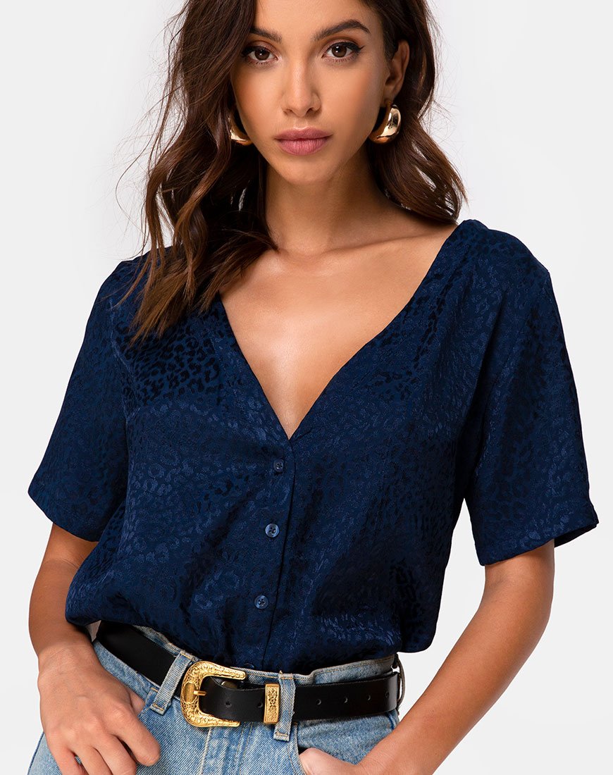 Top Parki en satin Cheetah Navy