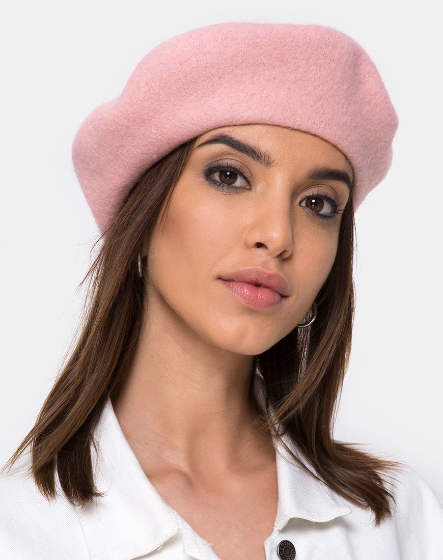 Chapeau béret en laine rose