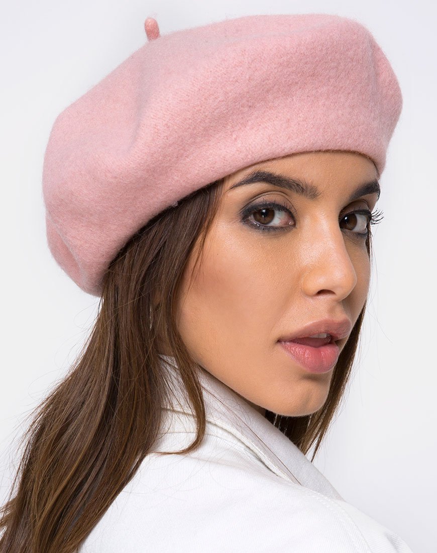 Chapeau béret en laine rose