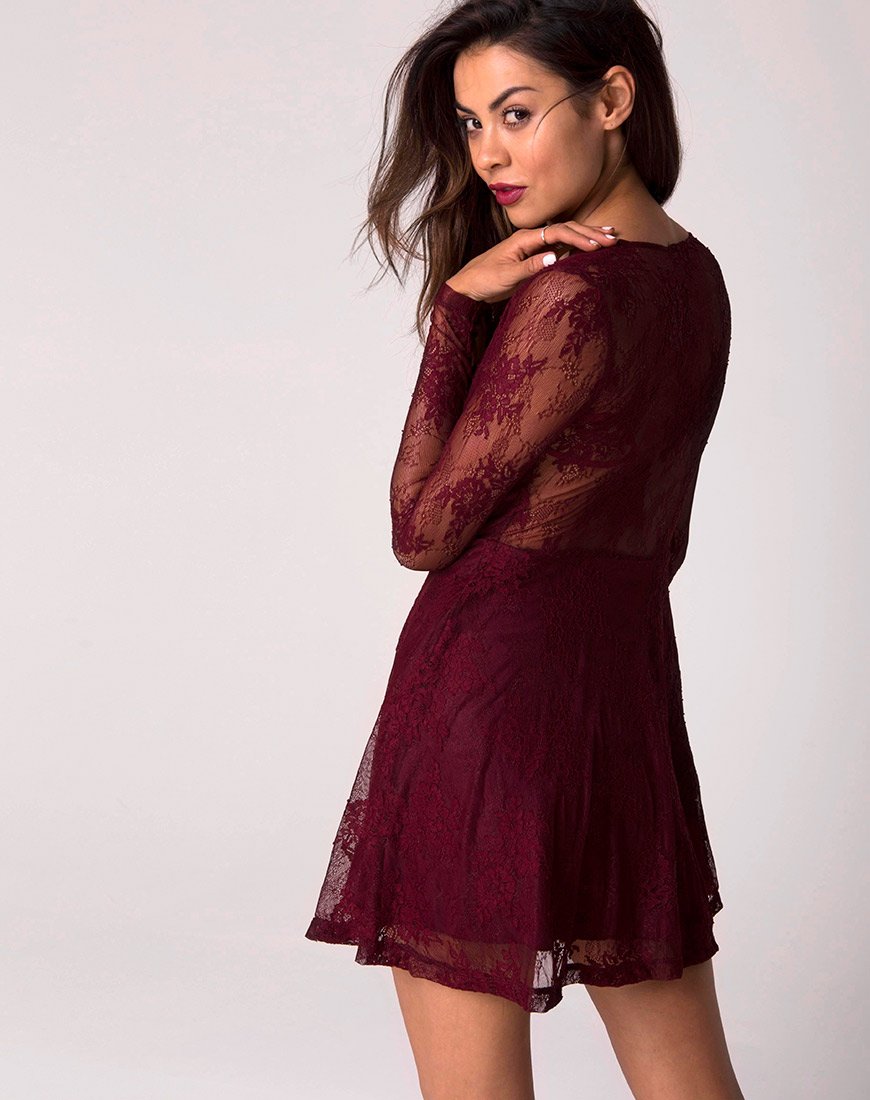 Image of Penley Skater Dress in Femme Lace Maroon