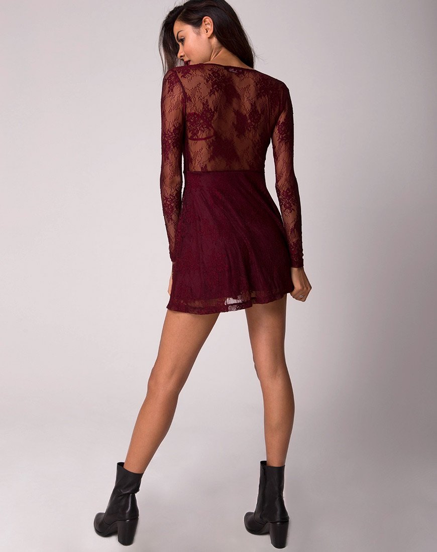 Image of Penley Skater Dress in Femme Lace Maroon