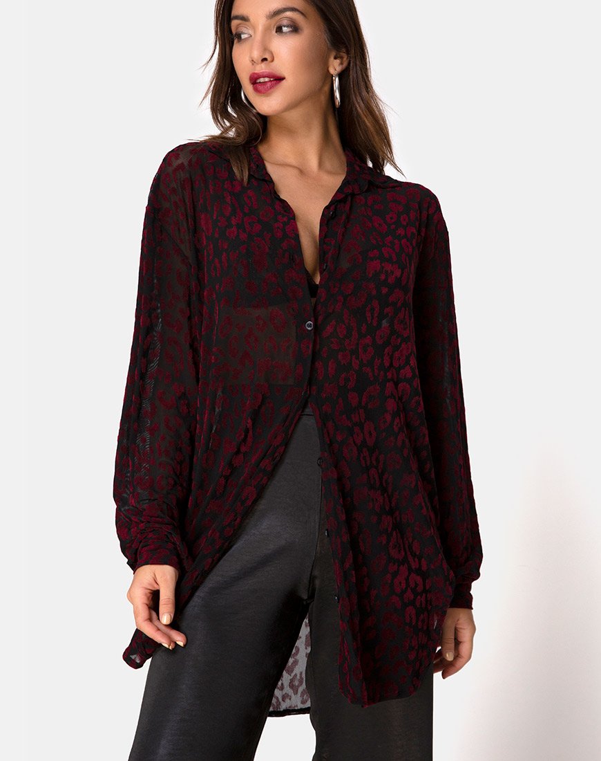 Chemise Phobe, filet floqué léopard rouge
