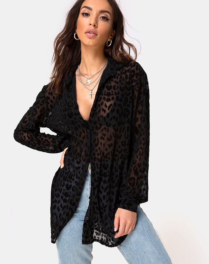 Chemise Phobe, flocage léopard, filet noir