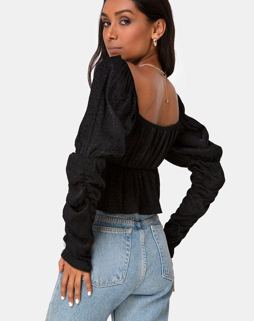 Top Piery en satin Cheetah Black