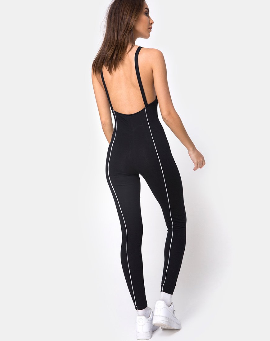 Image of Pion Plunge Catsuit in Black with Piping Line