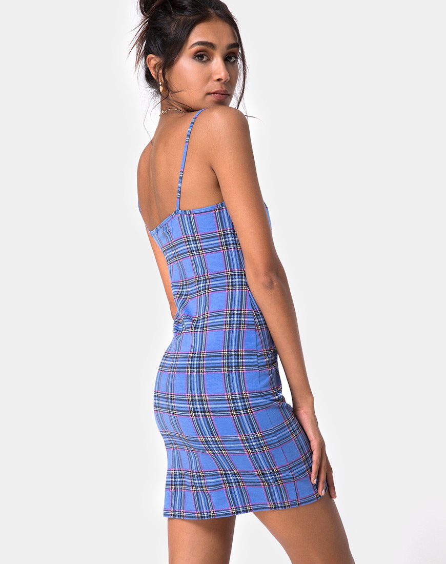 Piper Bodycon Dress in 90's Check Blue Pink