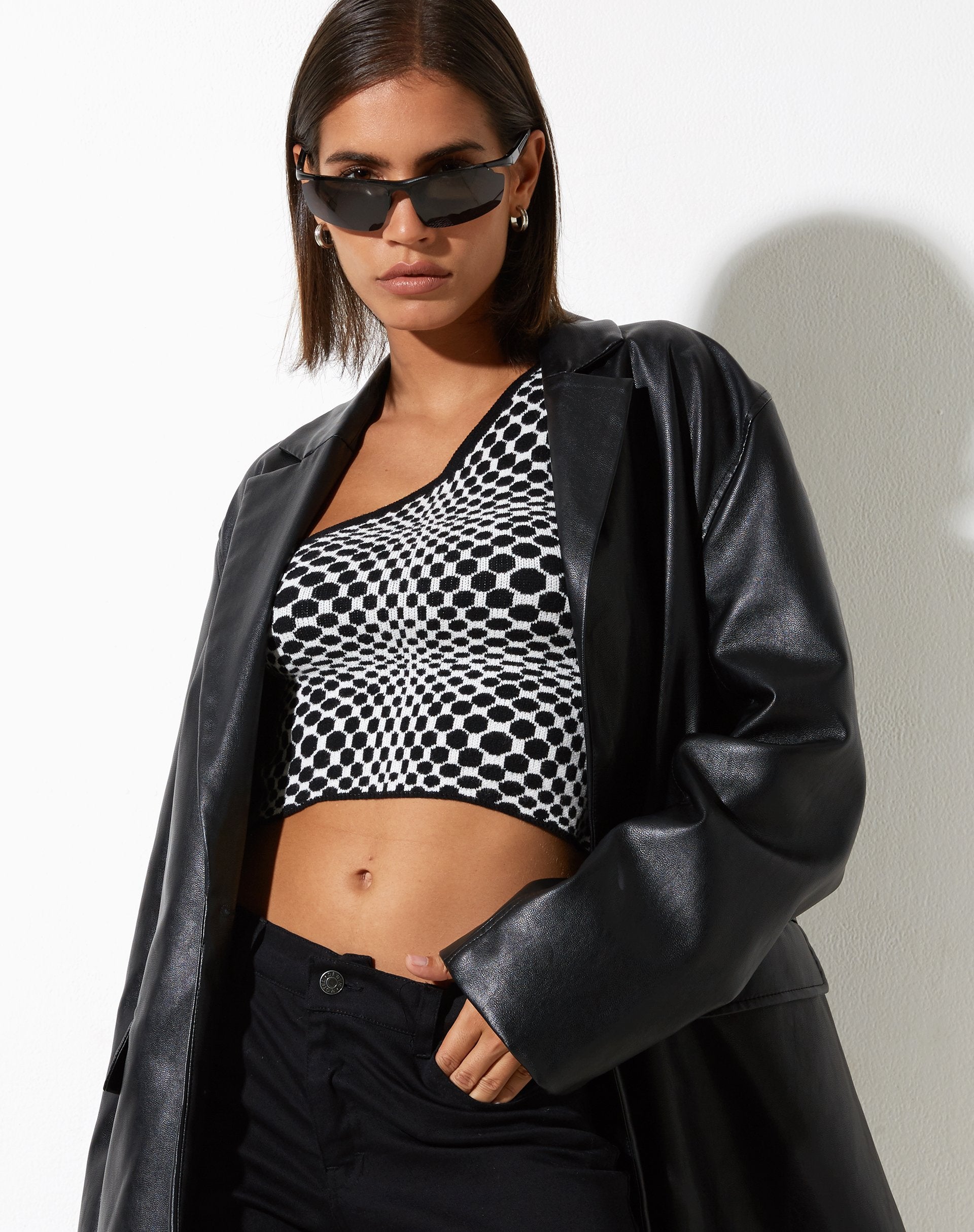 Image de Pipon Crop Top in Optic Monochrome Square Black and White