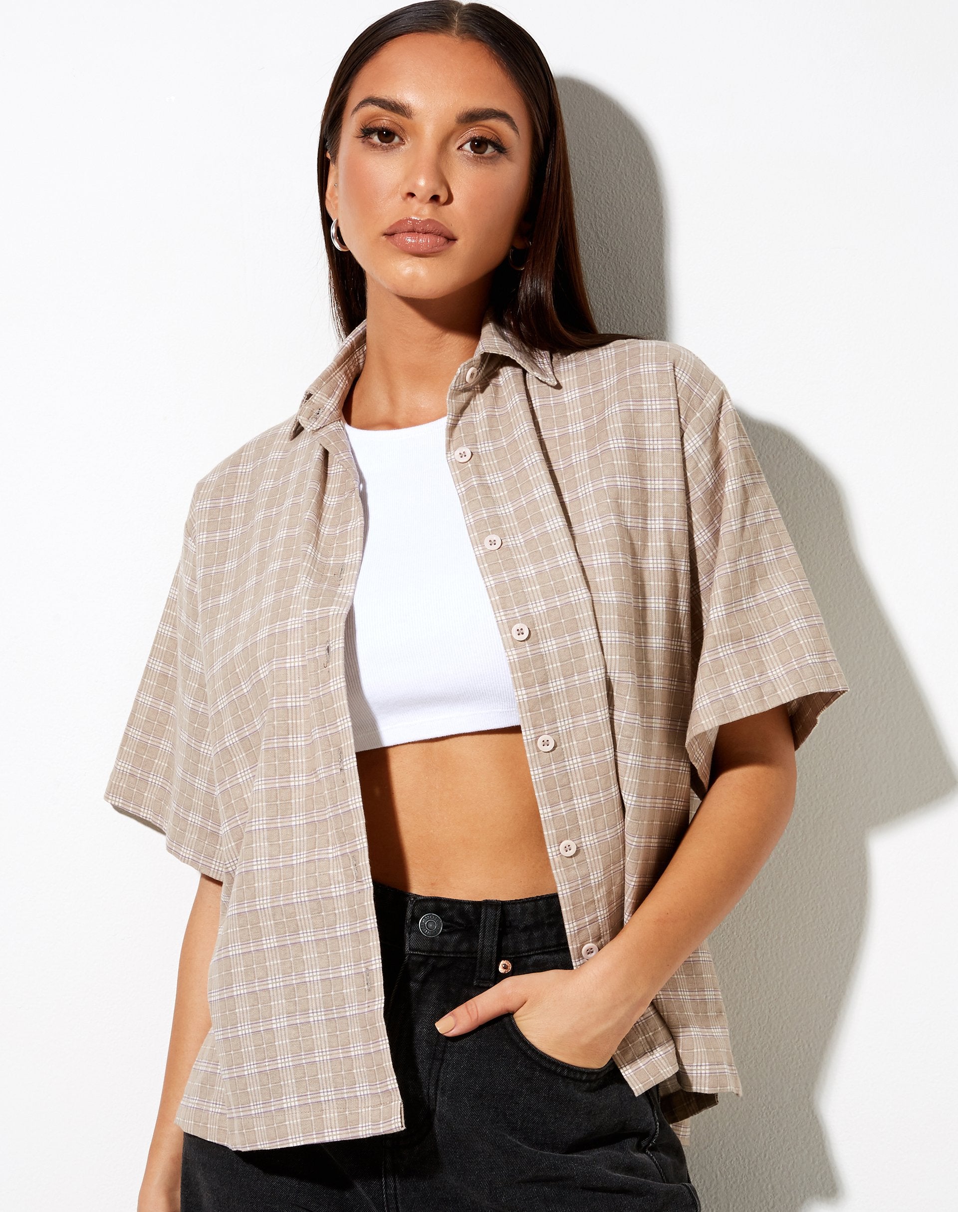 Image de la chemise Pride à carreaux taupe