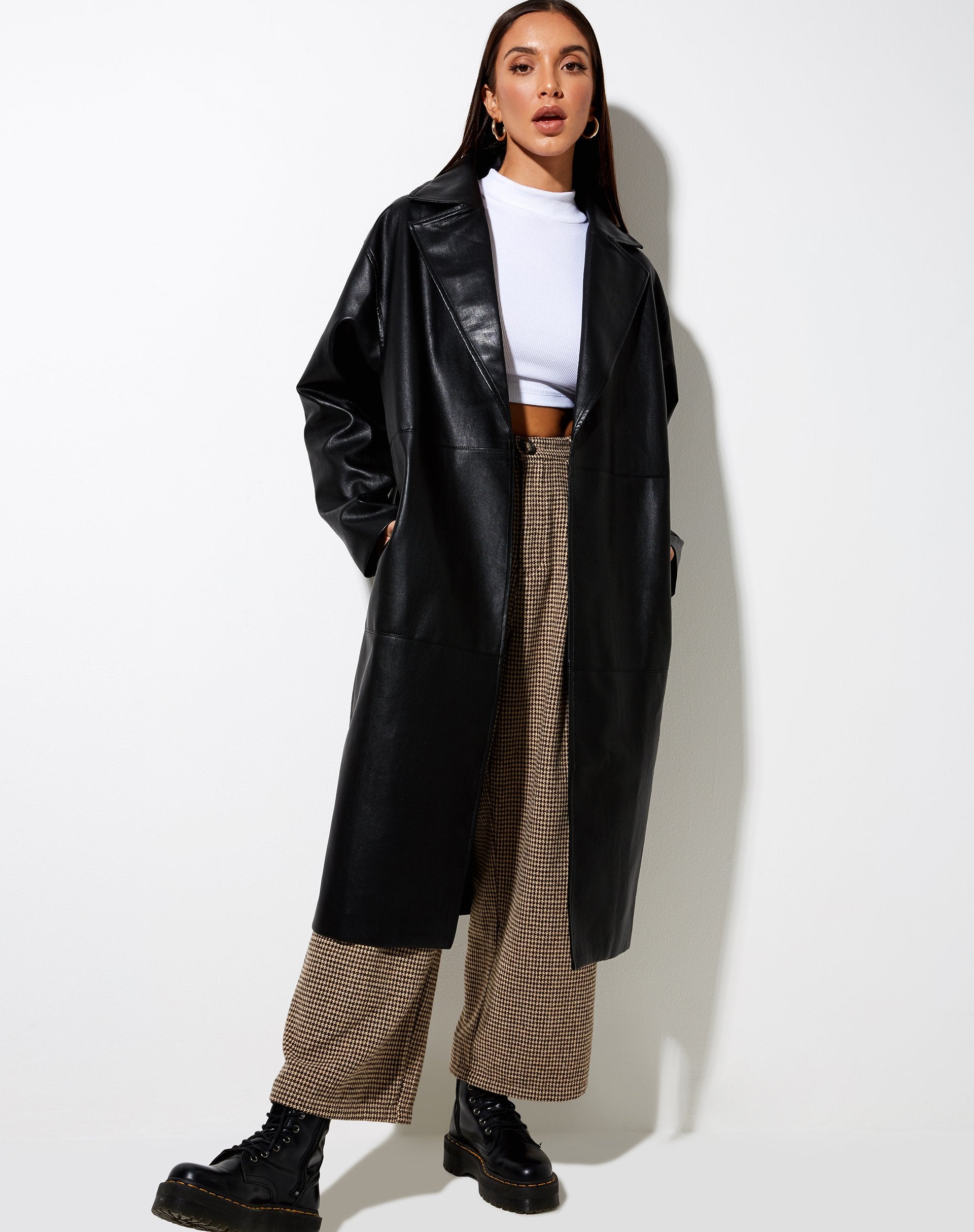 Image de Duster Longline Coat in Pu Black