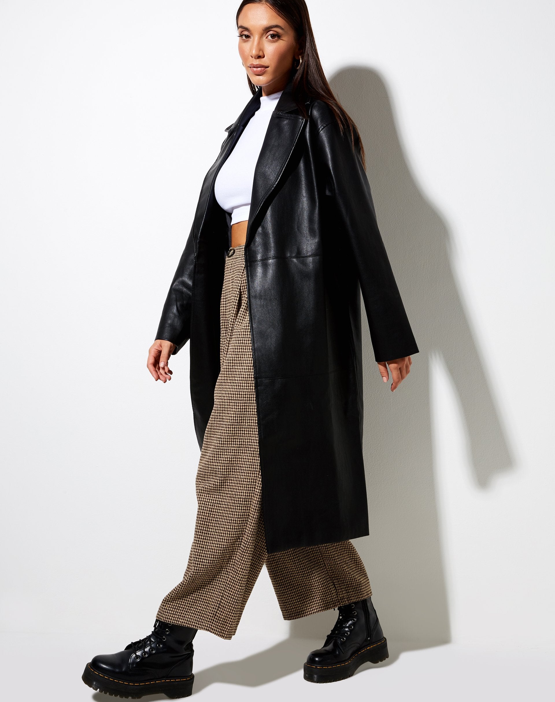 Image de Duster Longline Coat in Pu Black