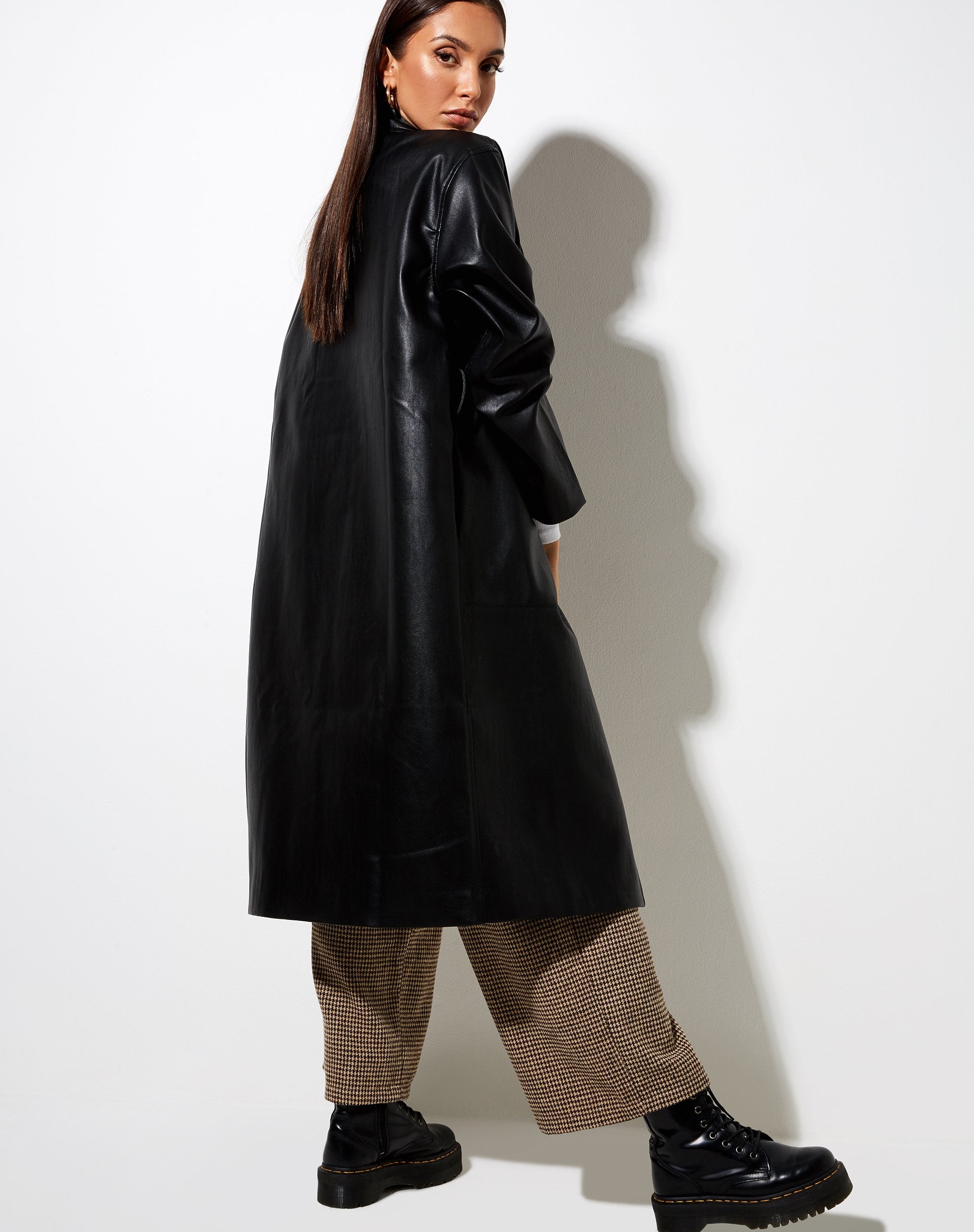 Image de Duster Longline Coat in Pu Black