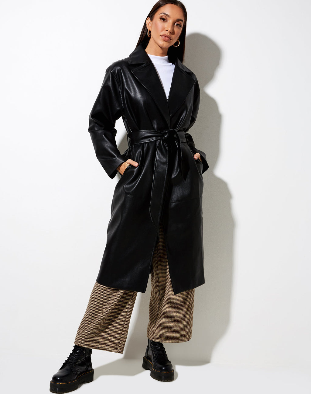 Manteau Duster Longline en Pu Black