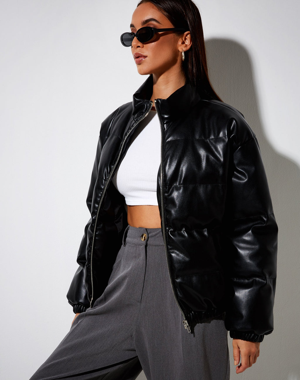 Puffa Puffer Jacket en PU noir