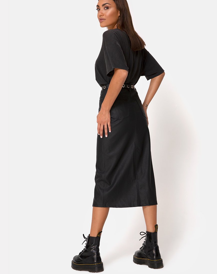 Jupe midi Pyra en PU noir