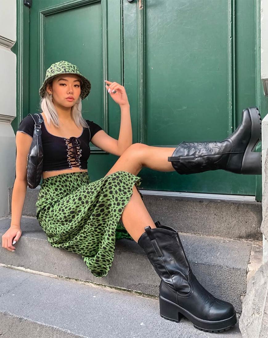 Jupe midi Saika, kaki guépard