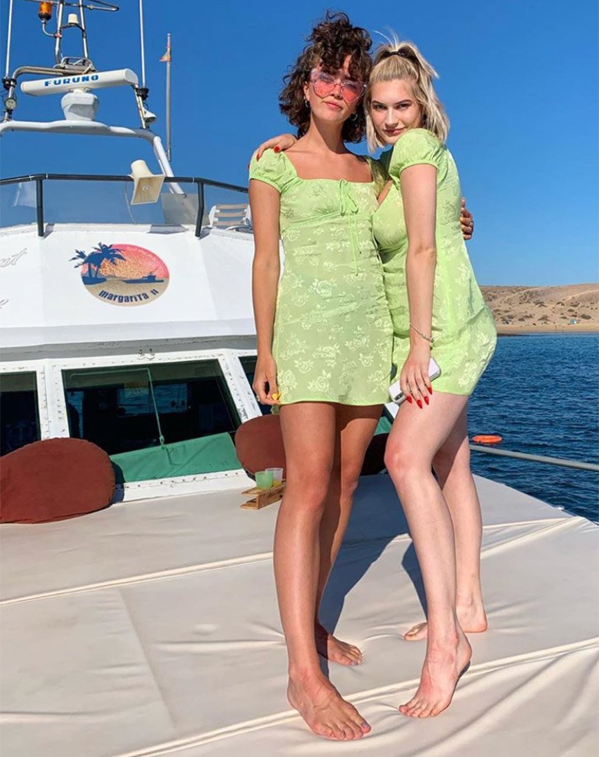 Image de Gaval Mini Dress In Satin Rose Lime