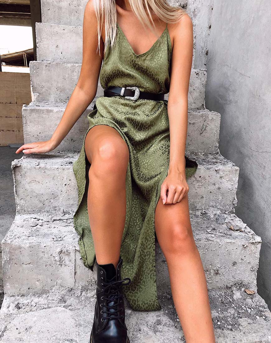 Robe Hime en satin Cheetah Khaki