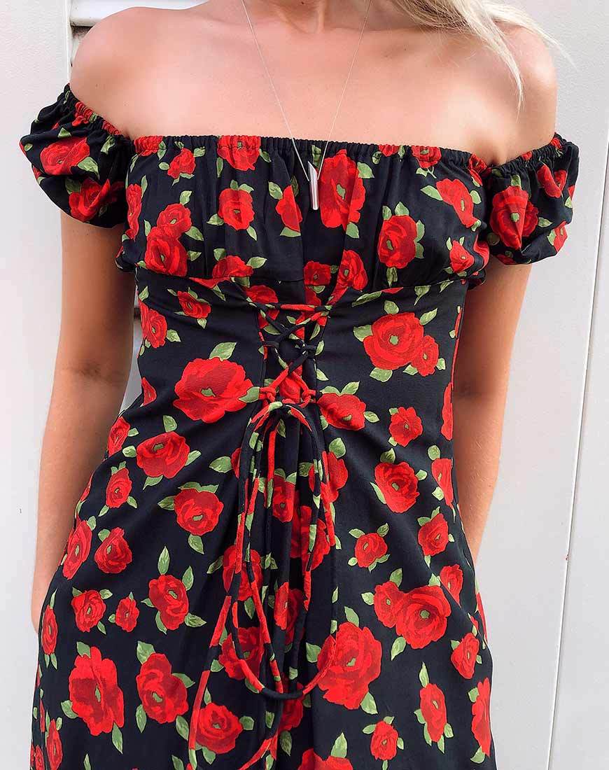 Mini robe Ruzenta, Roaming Rose, noir