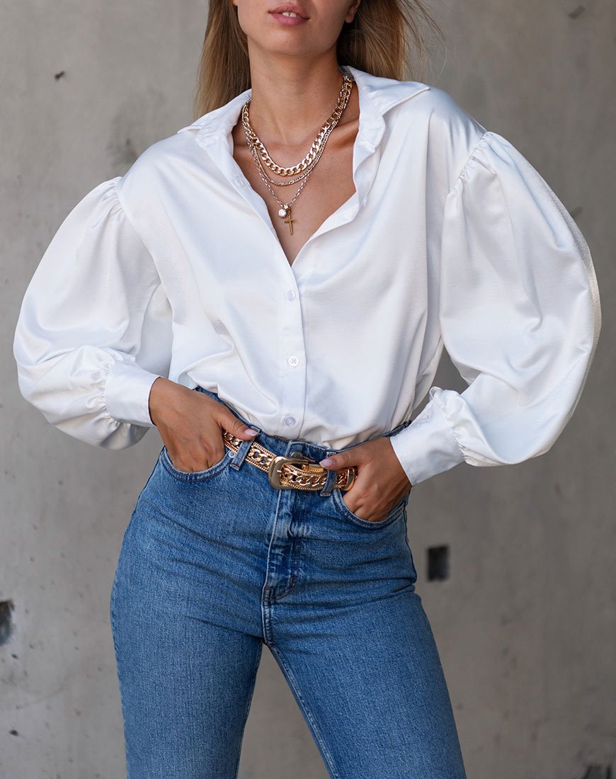 Blouse à manches longues Frantic en satin ivoire