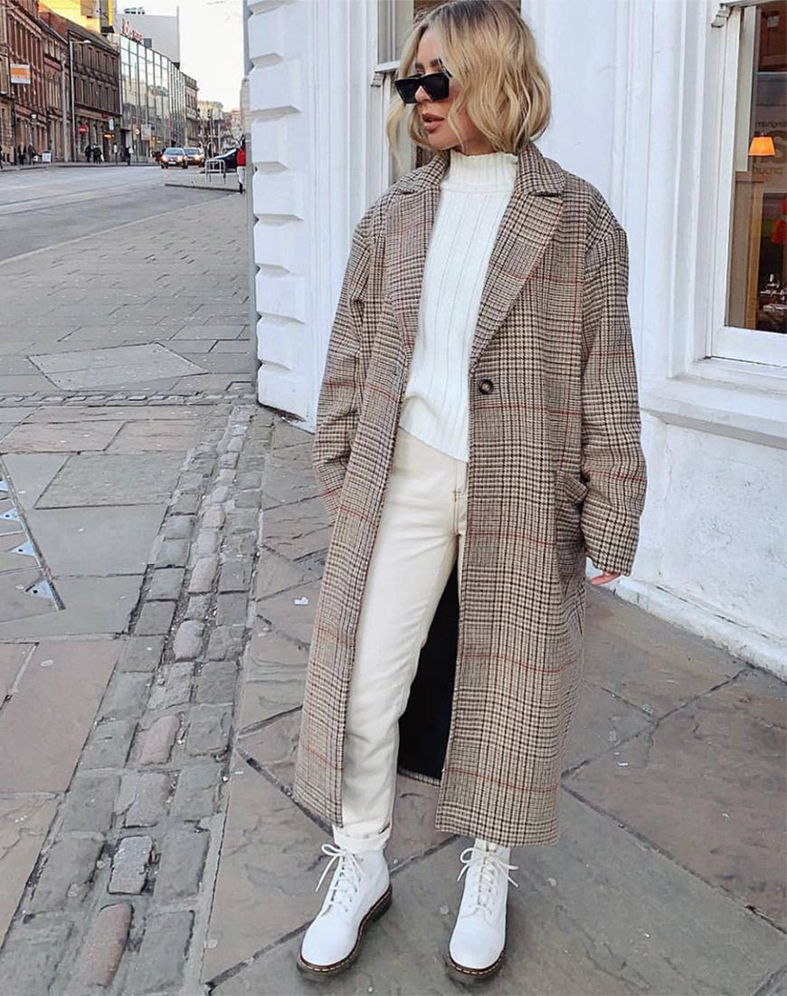 Manteau long Duster en tissu à carreaux Glenn Natural