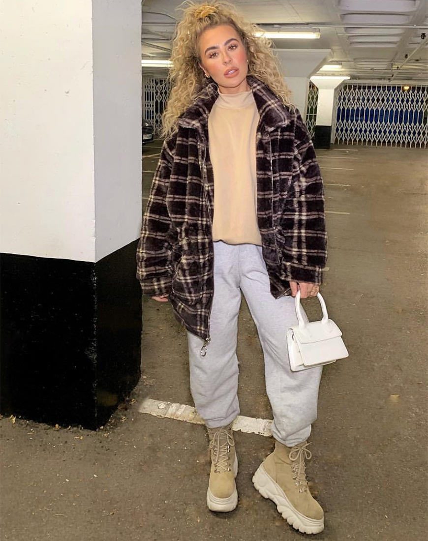 Manteau Teddy à carreaux marron