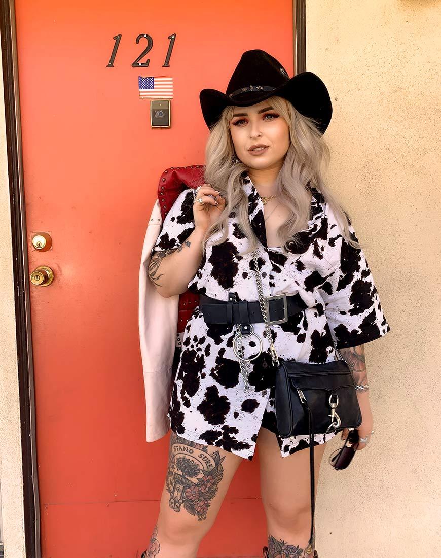 Mini robe Fresia en peau de vache marron et blanc