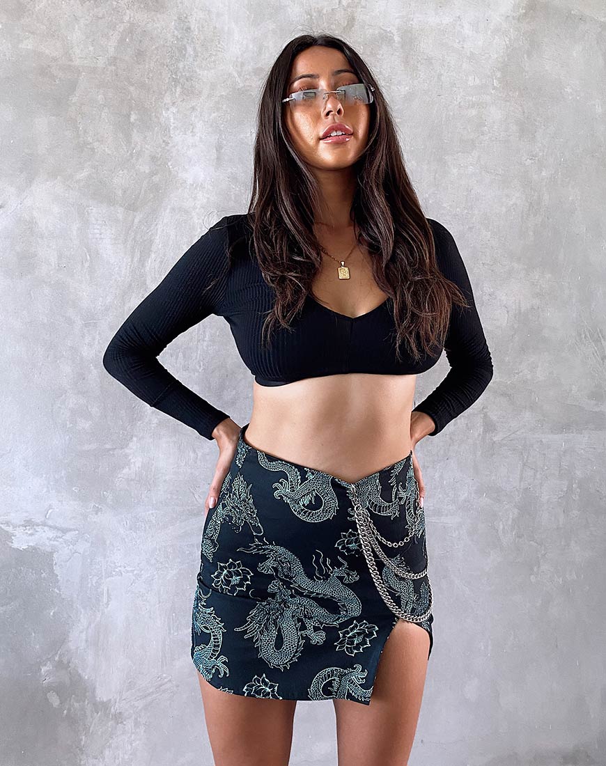 Image de la jupe Wren en Dragon Flower Black and Mint
