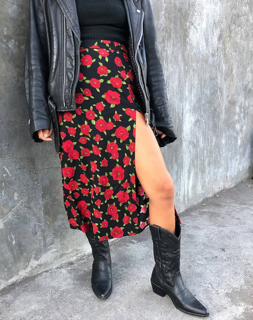 Image de la jupe midi Saika, Roaming Rose Black