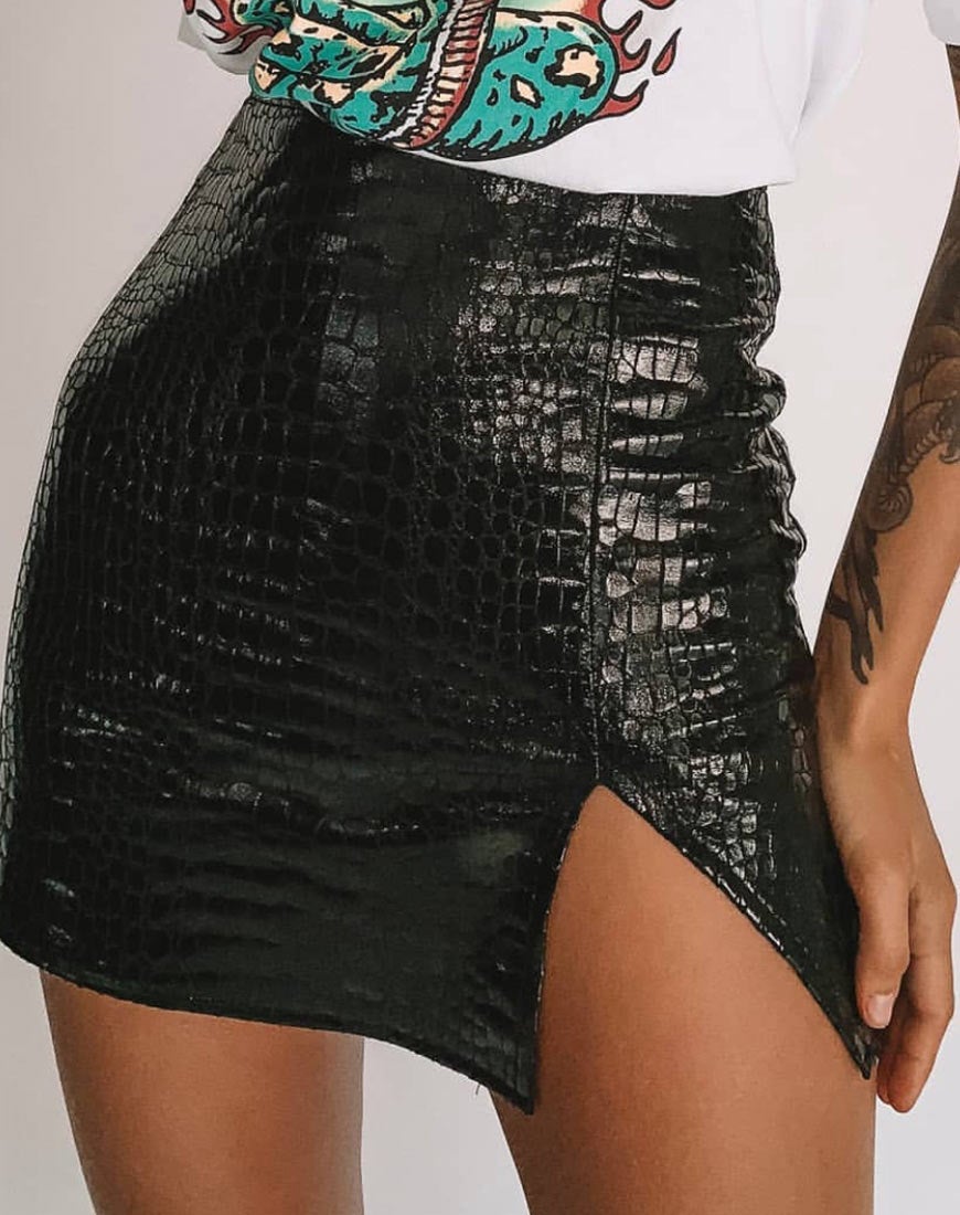 Minijupe Wren en PU Croco noir